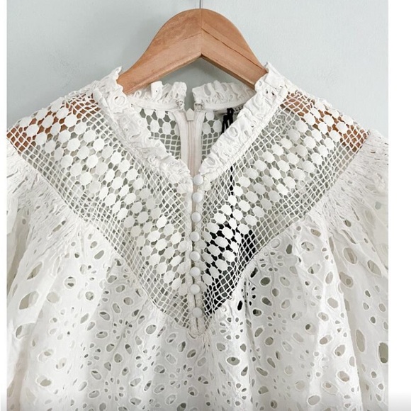 ALLSAINTS | NWT | Tila Puff Sleeve Cotton Eyelet Top | Chalk White | Sz 8 - Picture 4 of 13